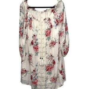 Womens Floral Peasant Dress With Tassel Detail By Xhilaration Size L White & Pin
